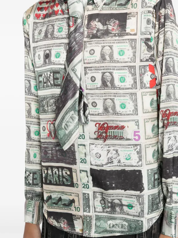 Vaquera dollar-print tie-detail Shirt | Green | FARFETCH