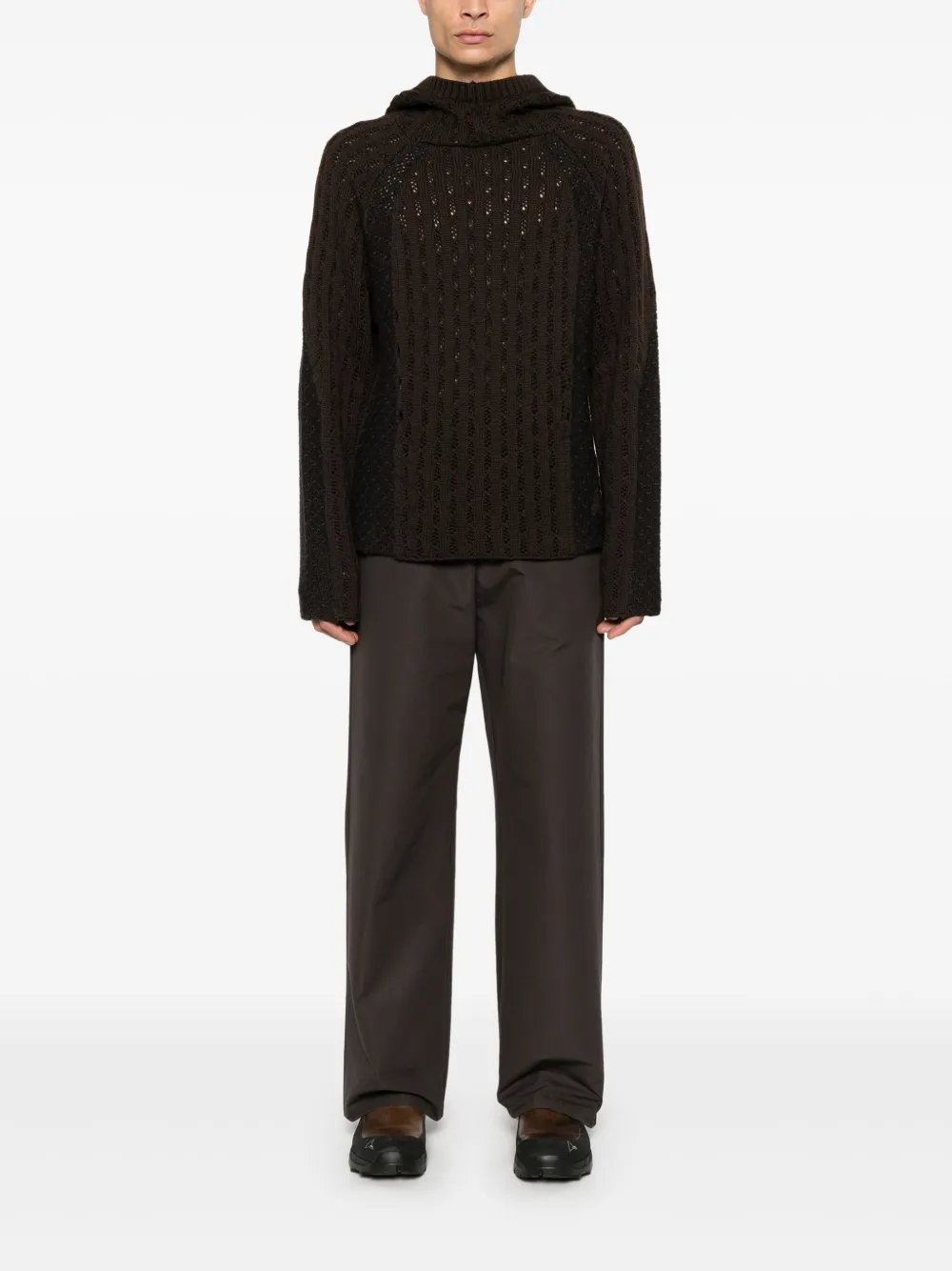 ROA Hoodie met colourblocking - Bruin