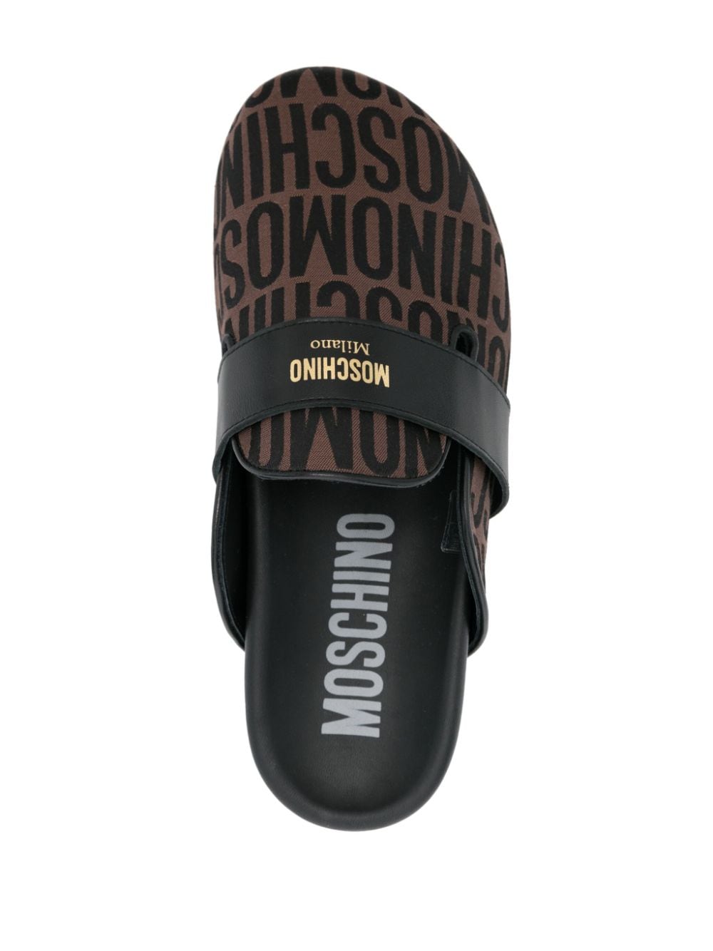 Shop Moschino Logo-jacquard Mules In Brown