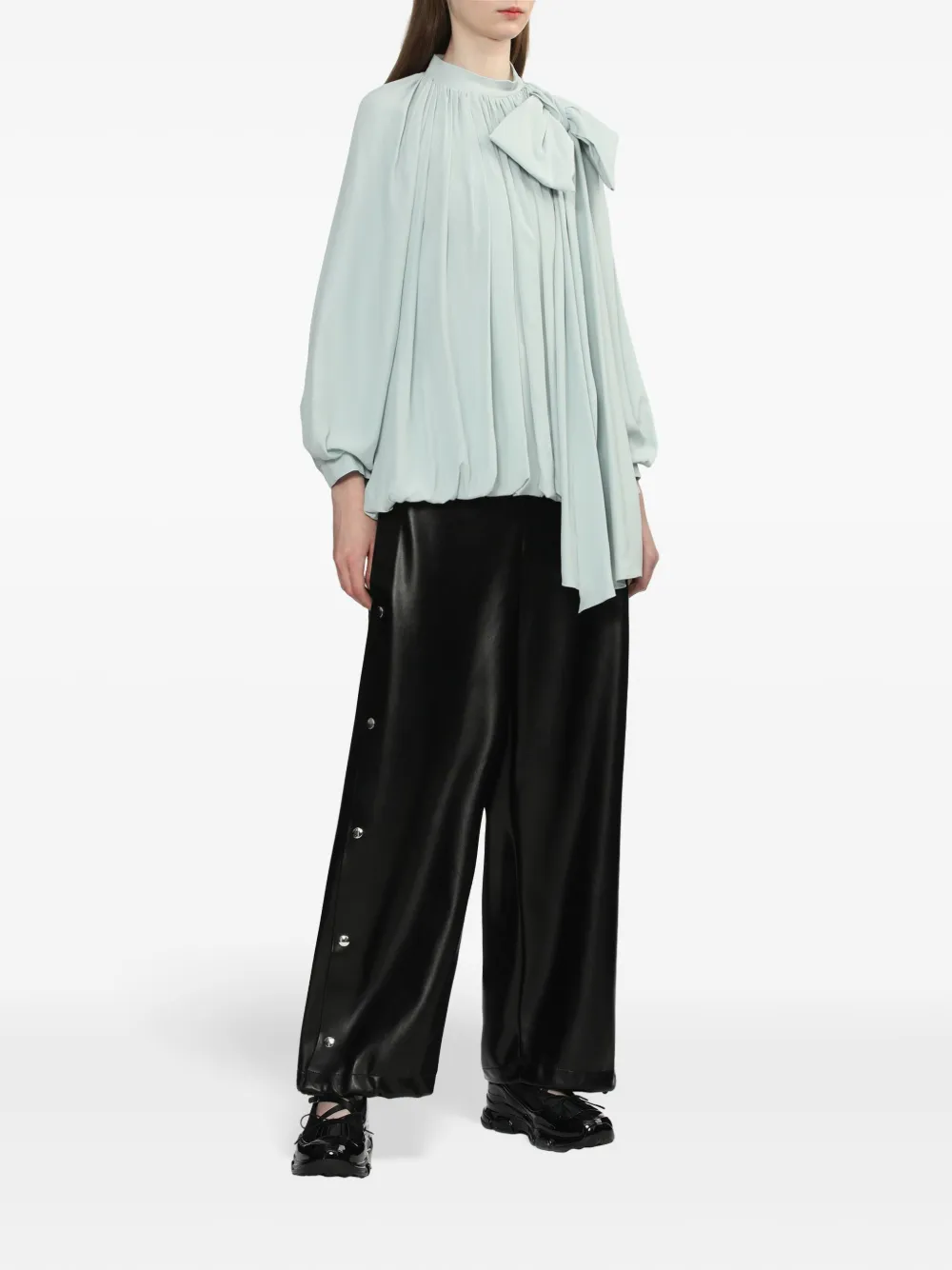 Simone Rocha gedrapeerde-blouse met strikdetail - Blauw
