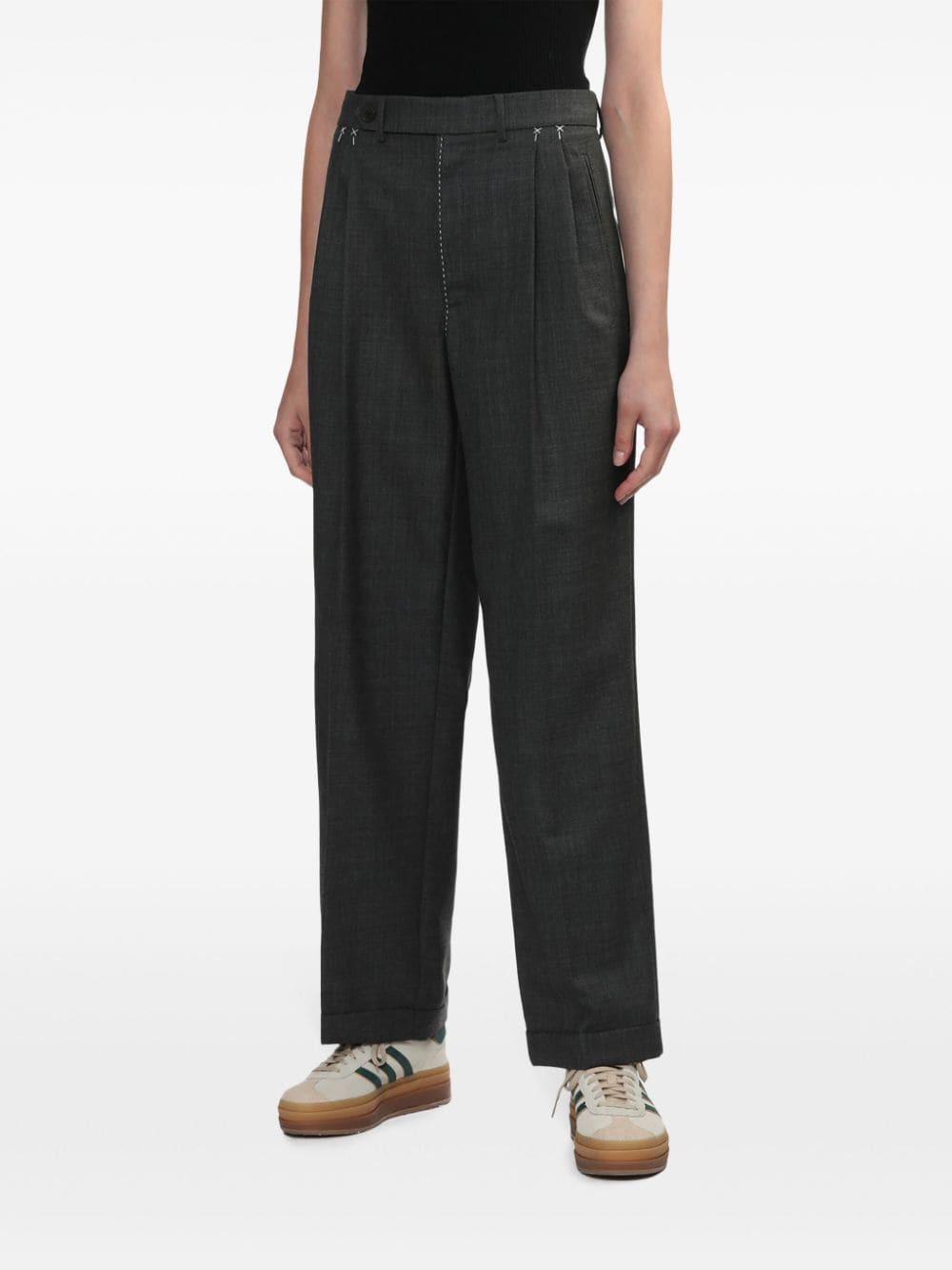 Shop Tibi Virgin Wool Trousers In Grey