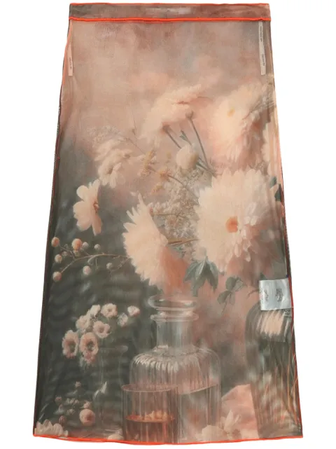 Rokh floral-print semi-sheer skirt