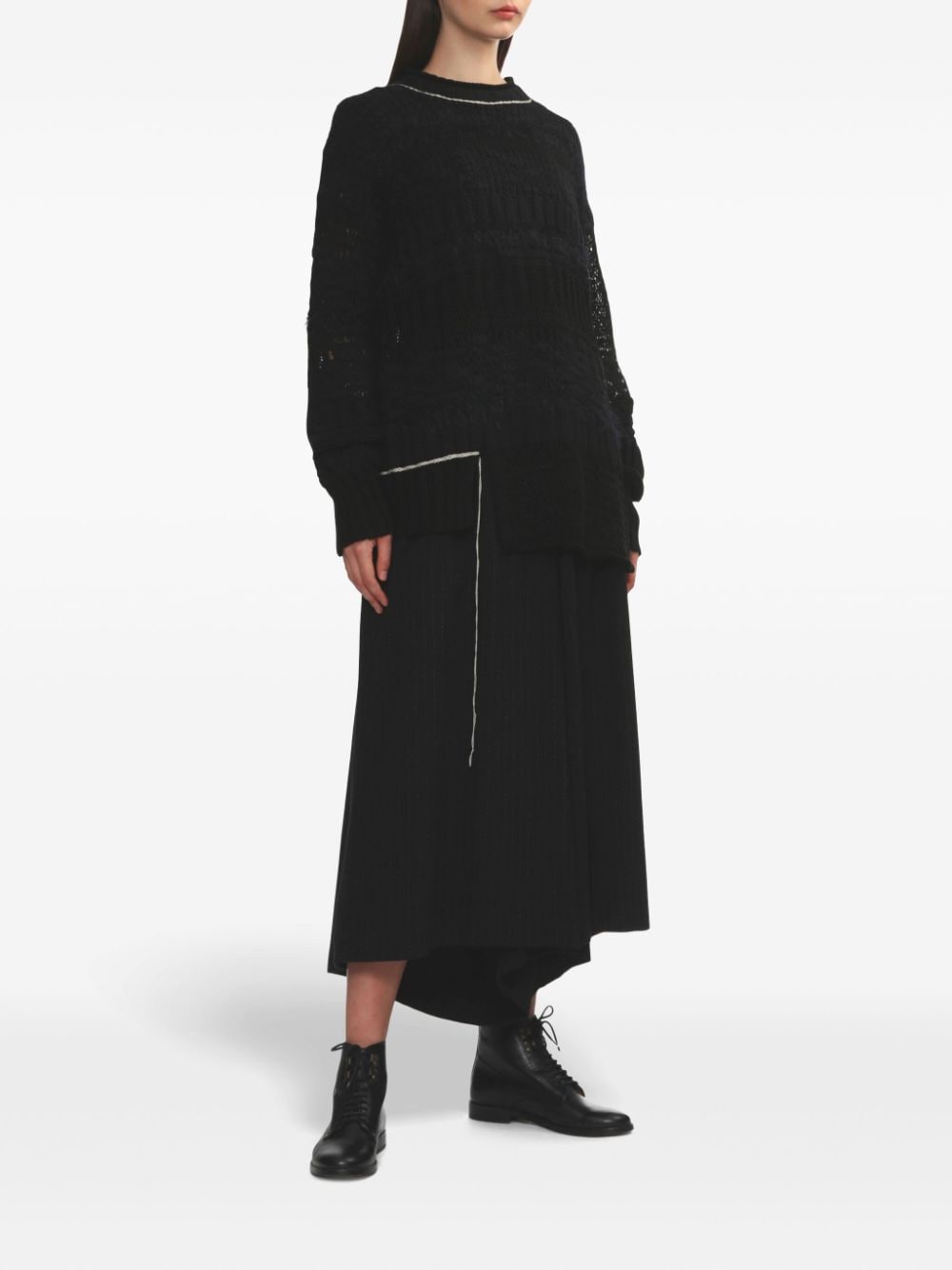 Y's pinstripe asymmetric palazzo pants - 1 BLACK