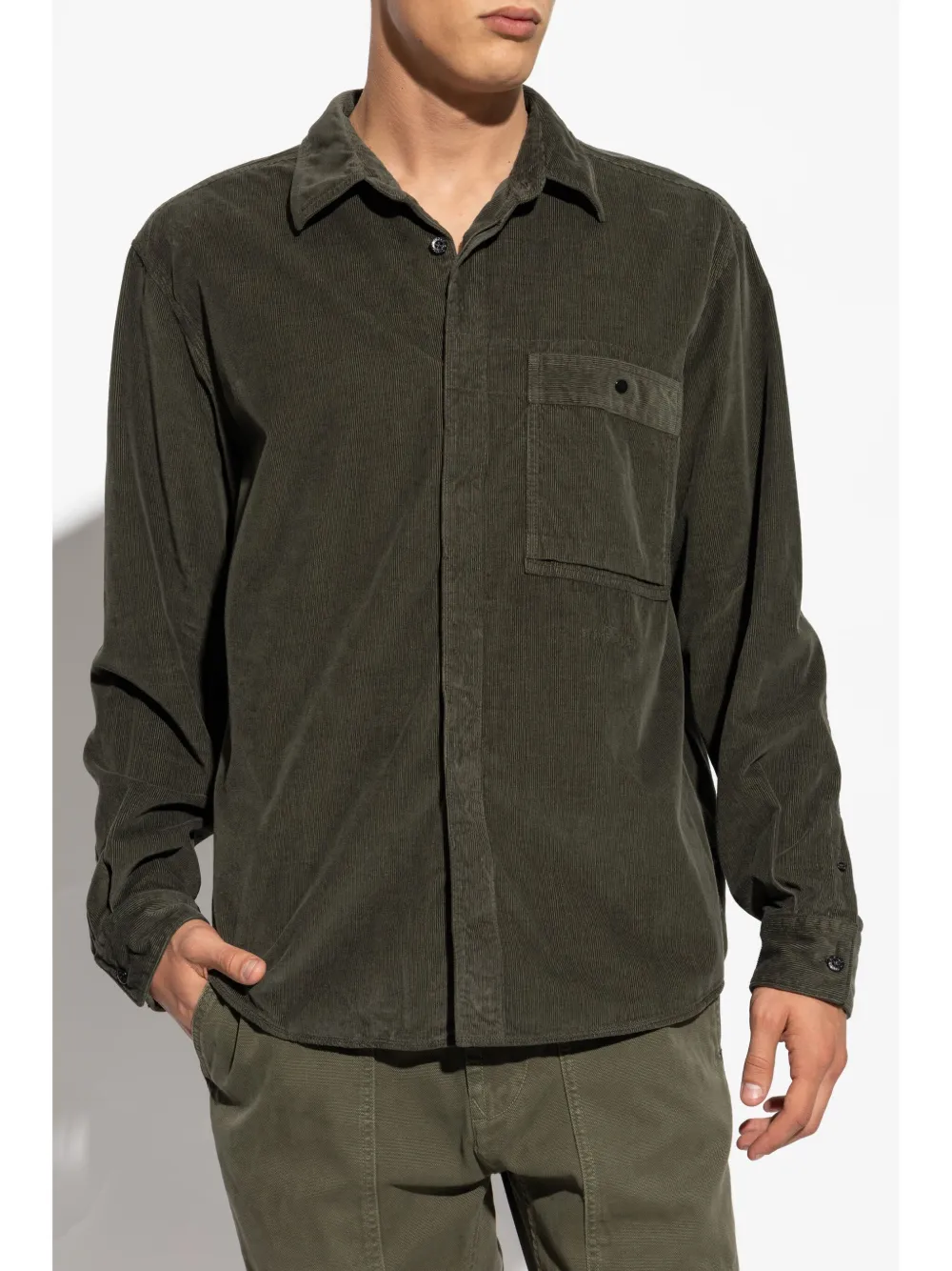 Stone Island 12707 ribfluwelen overhemd Groen