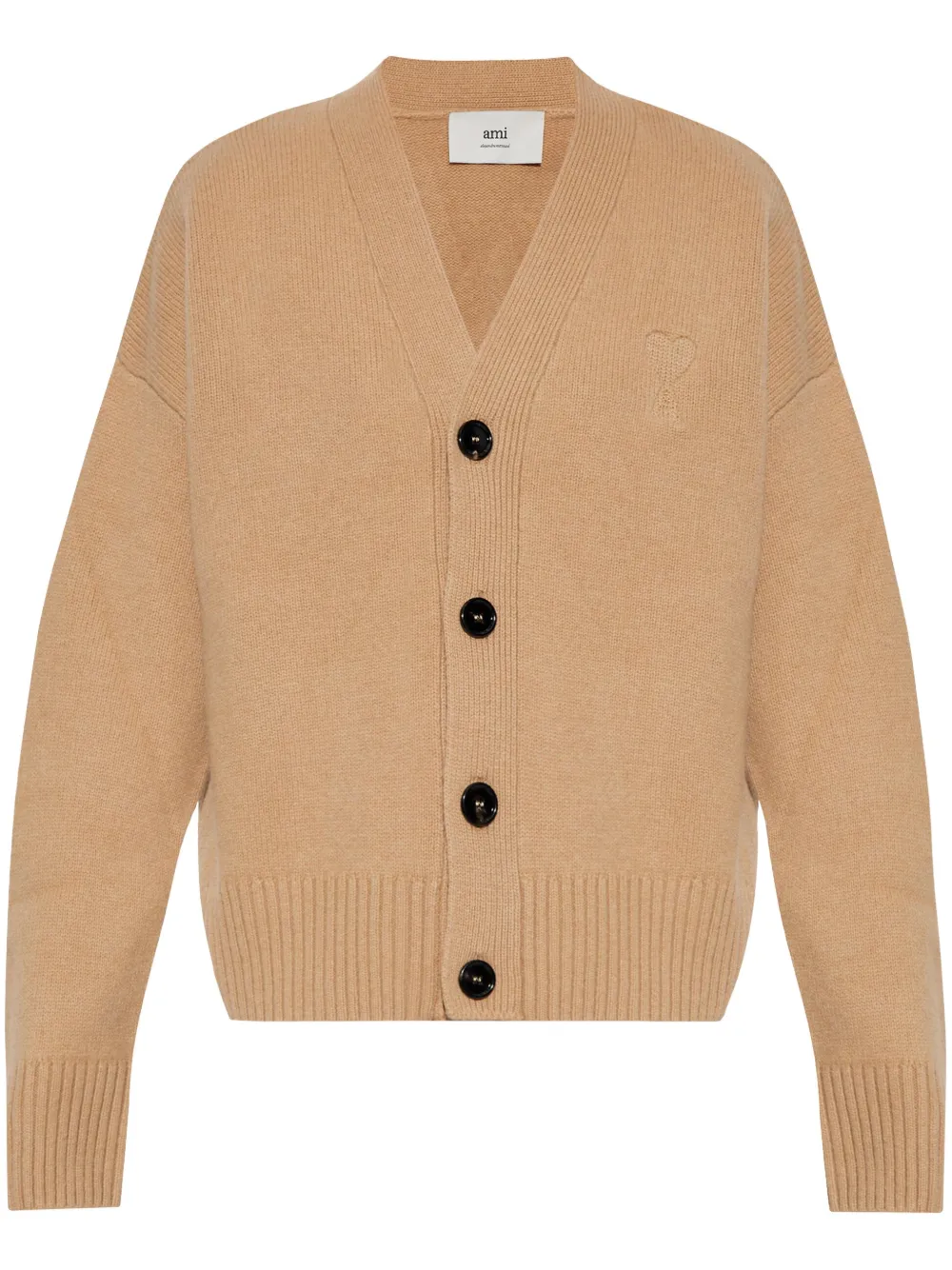 Ami Alexandre Mattiussi Adc Logo Wool Cashmere Cardigan In Neutrals