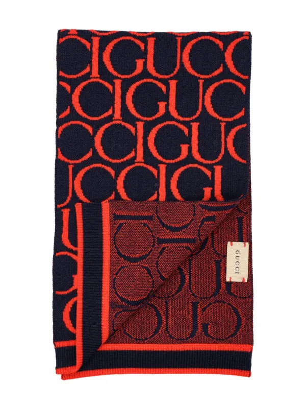 Gucci Kids logo-jacquard Wool Scarf Blue FARFETCH IN