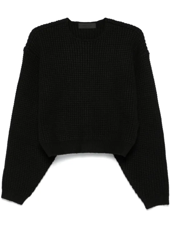 Black waffle knit sweater shop
