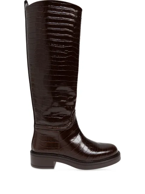 Stuart Weitzman crocodile-embossed leather boots