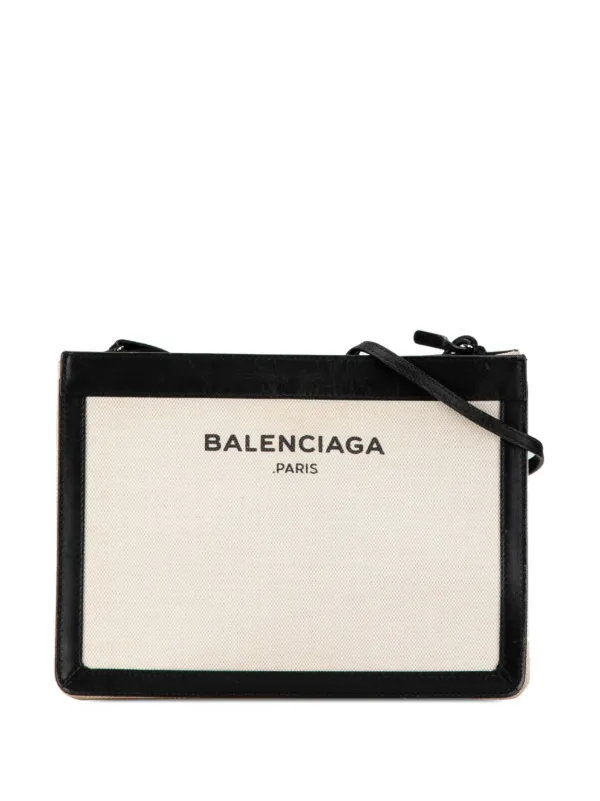 Balenciaga Pre Owned 21th Century Navy Pochette Crossbody Bag Brown FARFETCH IE