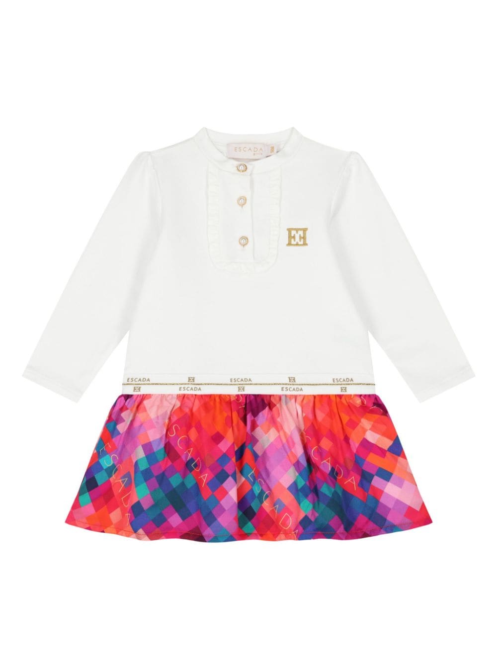 Escada Kids logo ruffled dress - Bianco