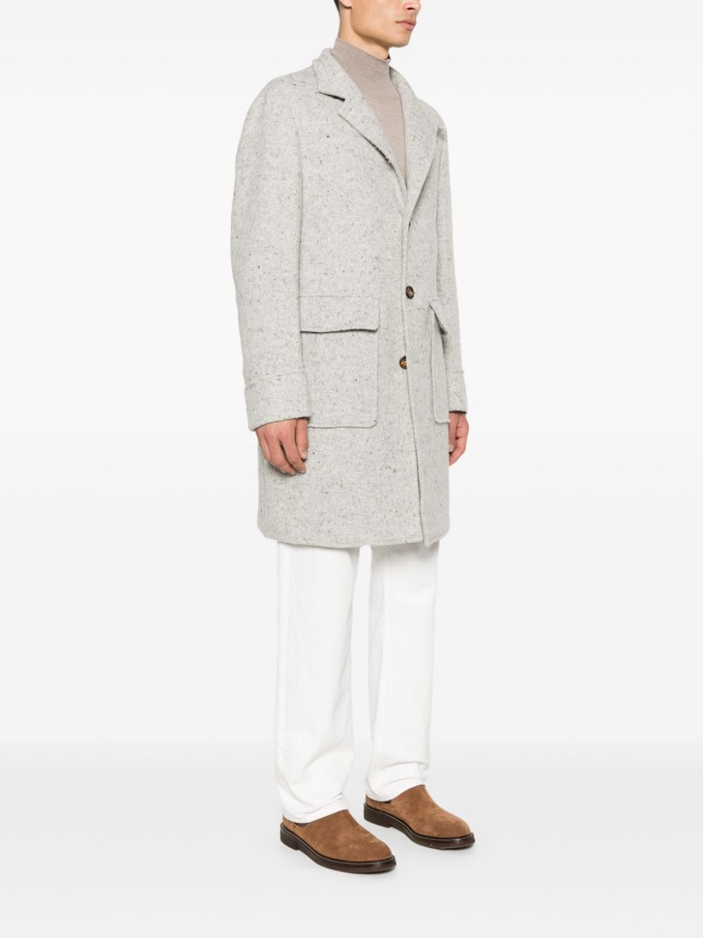 Shop Eleventy Herringbone-pattern Wool Coat In Neutrals