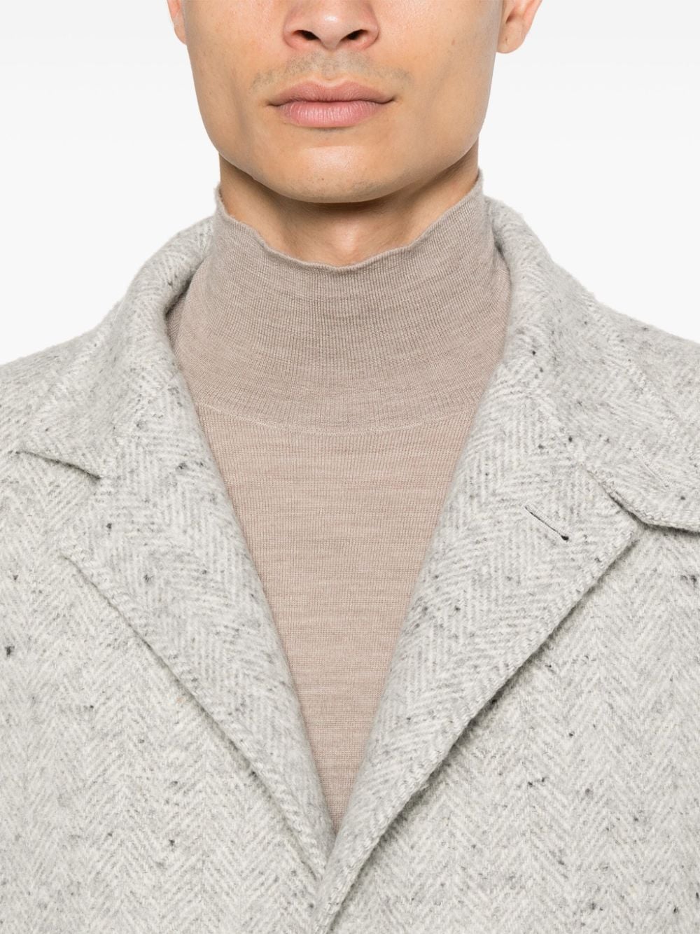 Shop Eleventy Herringbone-pattern Wool Coat In Neutrals