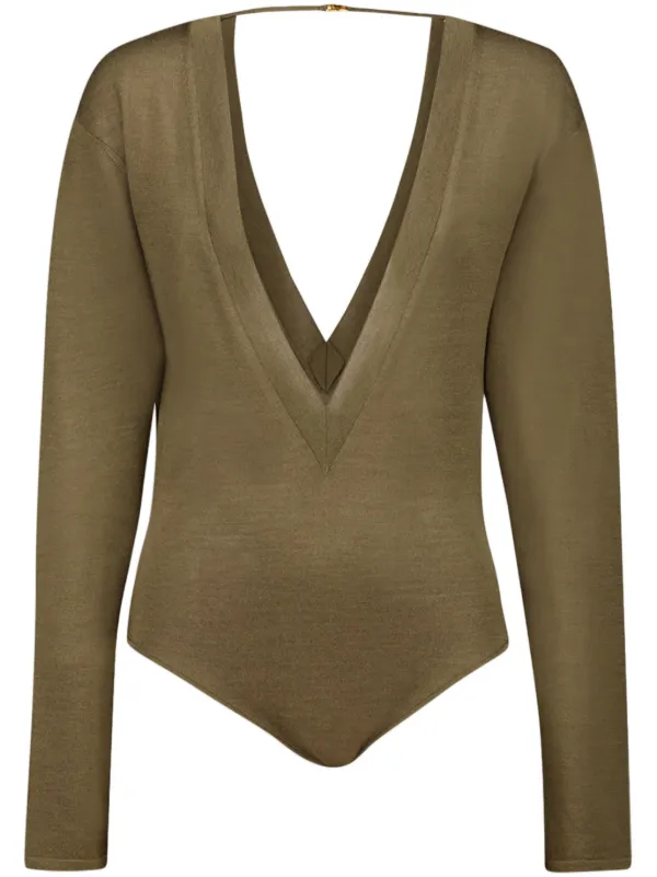 Saint Laurent Fine-knit Bodysuit in Green