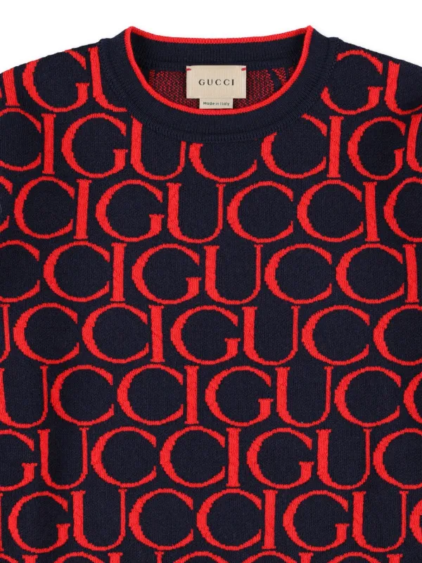 Gucci Kids logo jacquard Wool Jumper Blue FARFETCH