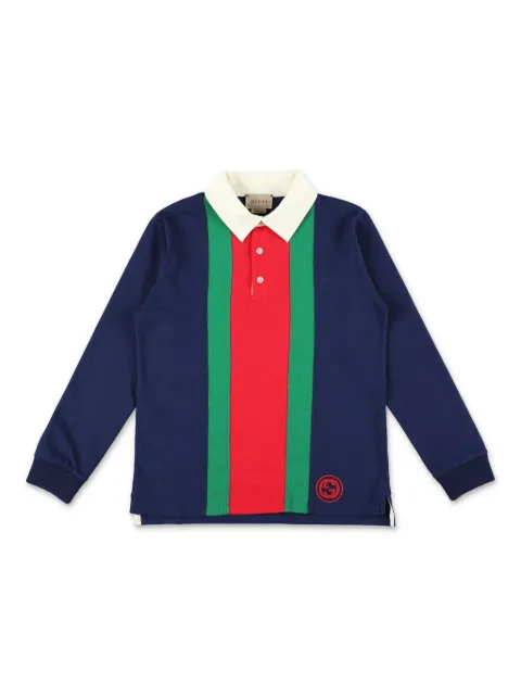 Gucci Kids قميص بولو قطن بشريط ويب