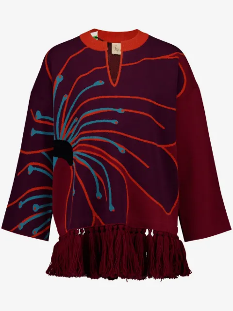 PAULA fringe-detail jacquard sweater