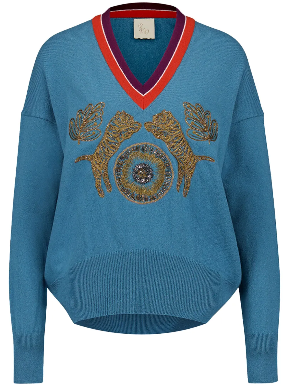 PAULA pull en cachemire à broderies | bleu | Image 1