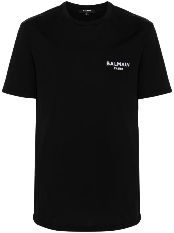 Balmain logo embroidered Cotton T shirt Black FARFETCH AE