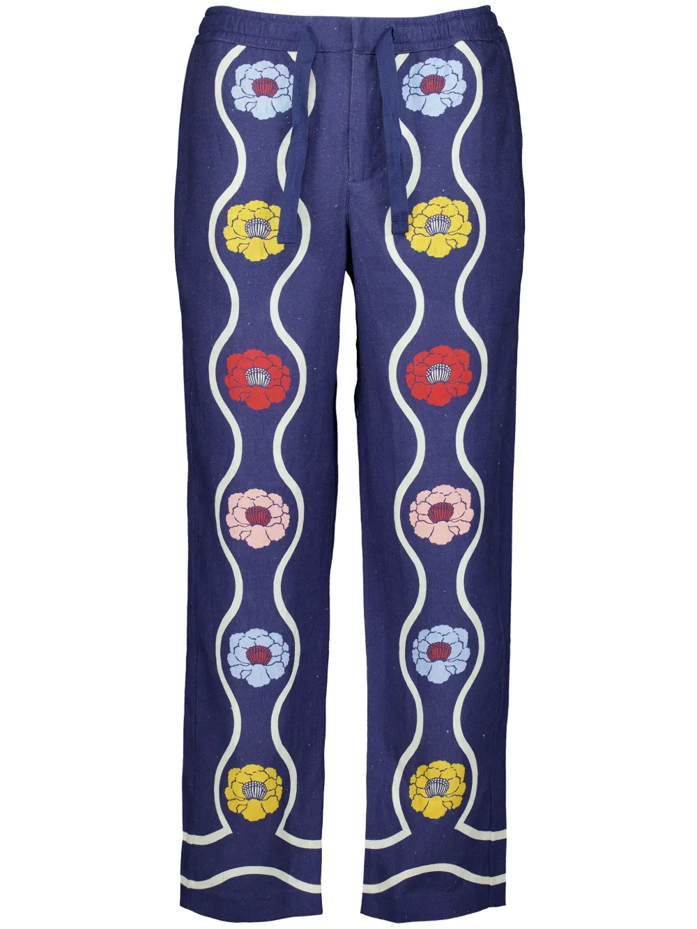Orlebar Brown x La Double J ruimvallende linnen broek met Alex Whitsun print Blauw