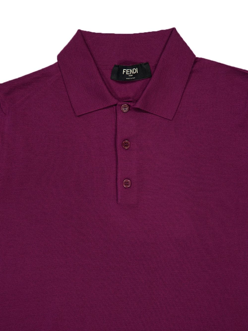 Shop Fendi Logo-embossed Wool Polo Shirt In Purple