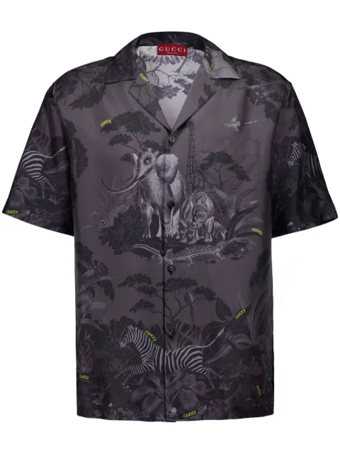 Gucci camisa de seda con estampado Flora and Fauna