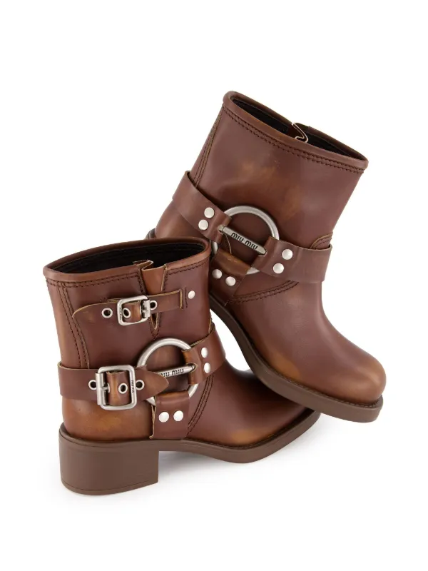 Miu Miu Leather Biker Boots | Brown | FARFETCH PL
