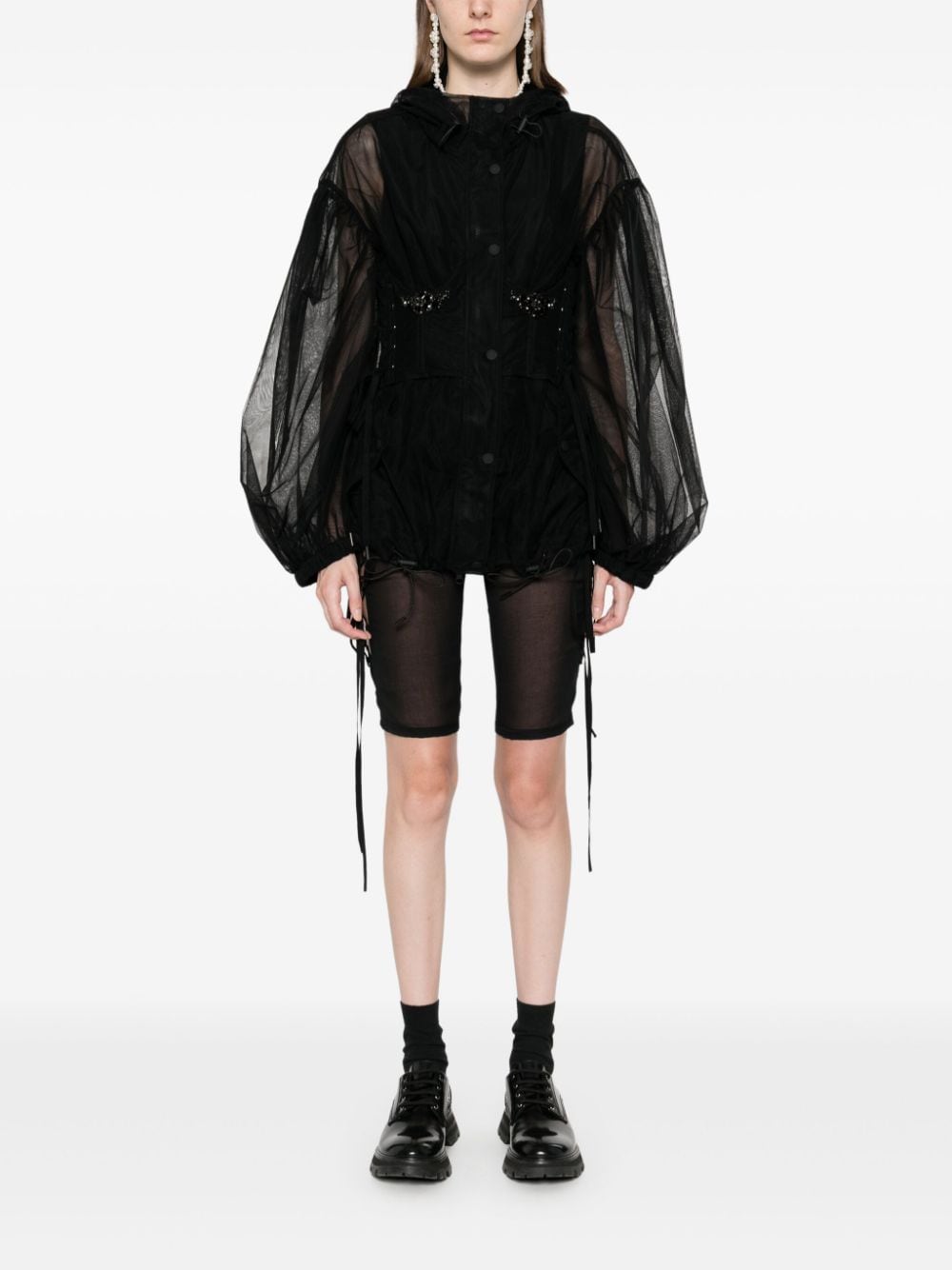 Shop Simone Rocha Embellished Corset Parka In Black