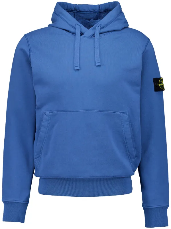 Stone Island Logo Patch Drawstring Hoodie Blue FARFETCH UK