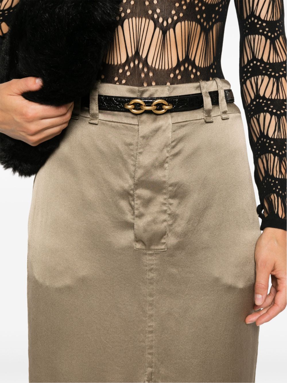 Shop Saint Laurent Silk Pencil Skirt In Neutrals