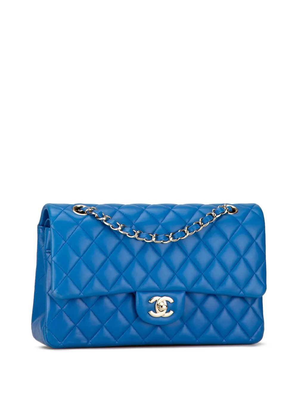 Pre-owned Chanel 2015-2016 Medium Classic Lambskin Double Flap Shoulder Bag In Blue