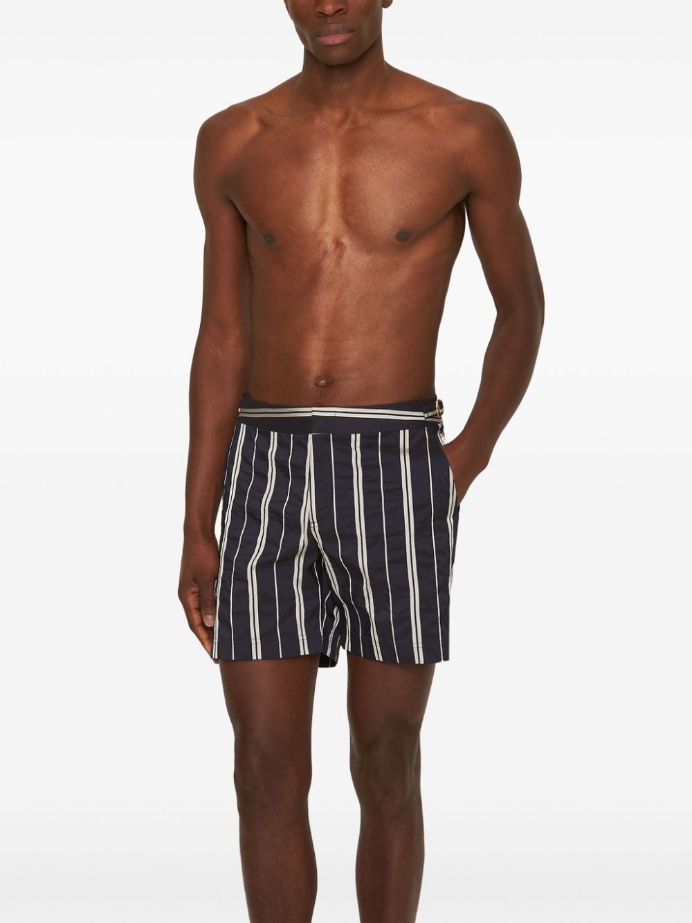 Shop Orlebar Brown Bulldog Ribbon Striped Swim Shorts In Blue