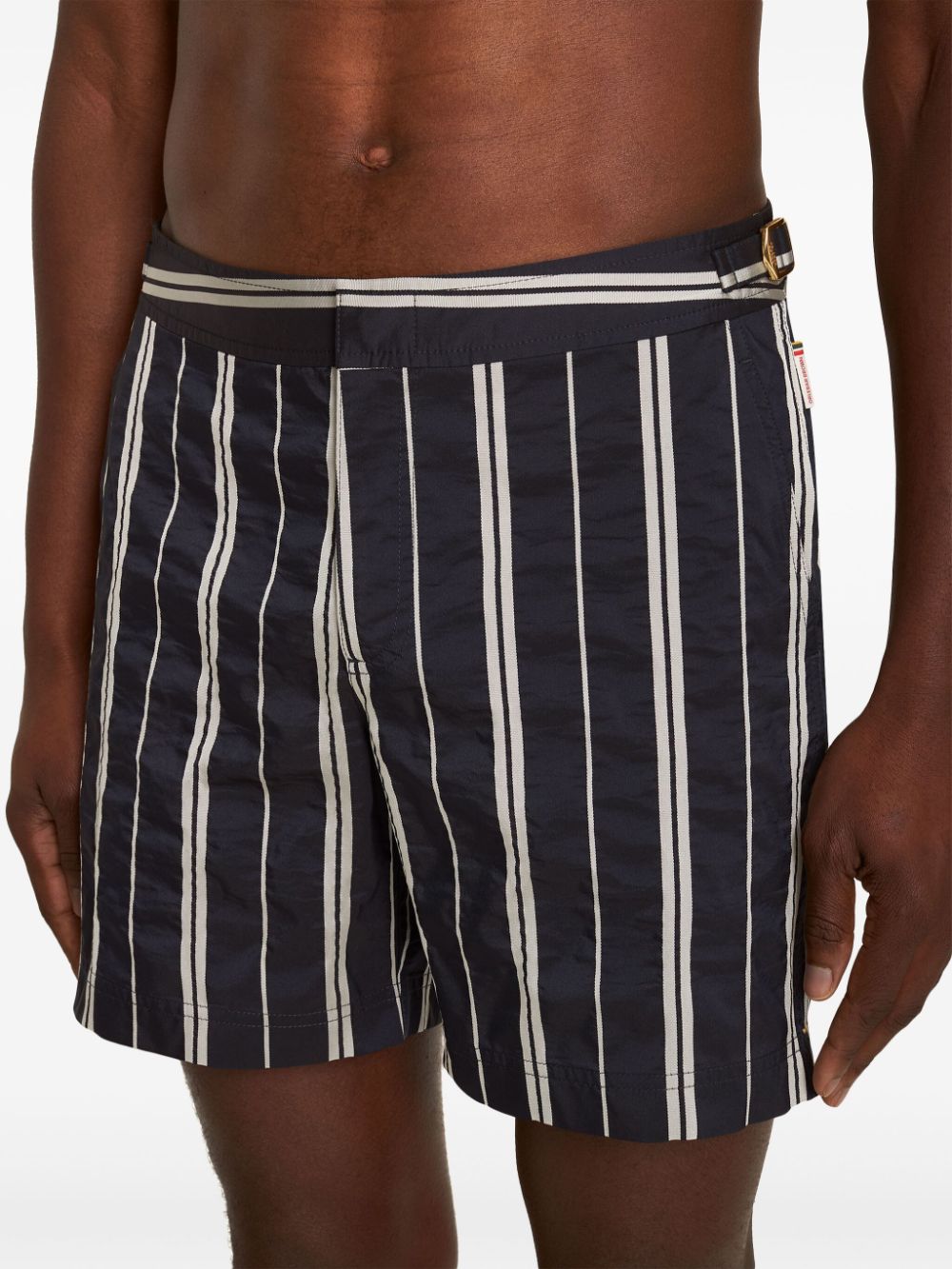 Shop Orlebar Brown Bulldog Ribbon Striped Swim Shorts In Blue