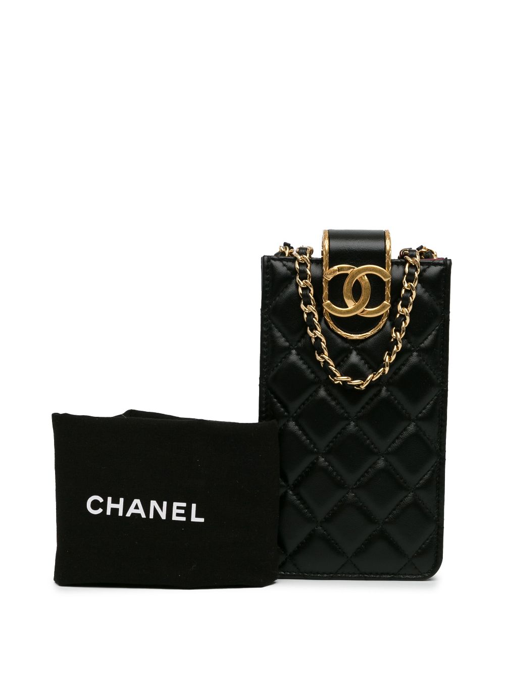 CHANEL 2022-2023 CC Quilted Lambskin Phone Holder with Chain crossbody bag Women