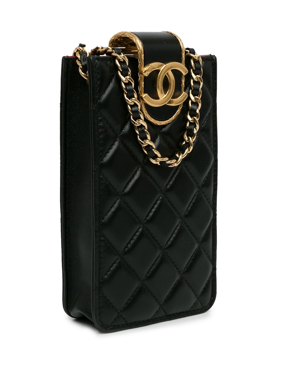 Affordable HOT SALE CHANEL 2022-2023 CC Quilted Lambskin Phone Holder with Chain crossbody bag Women