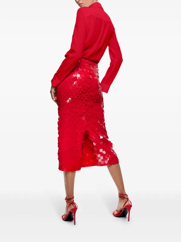 【送料&関税込】MSGM Red Sequin Skirt With Rear Single Slit Msgm Red Sequin Skirt With Rear Single Slit In Tech Fabric