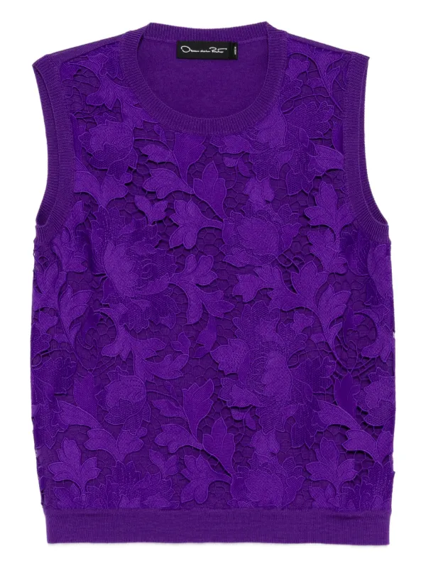 Oscar de la Renta Lace Knitted Top in Purple