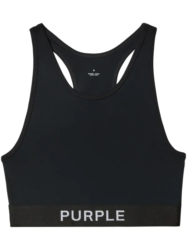 Purple Brand logo print Sports Bra Black FARFETCH