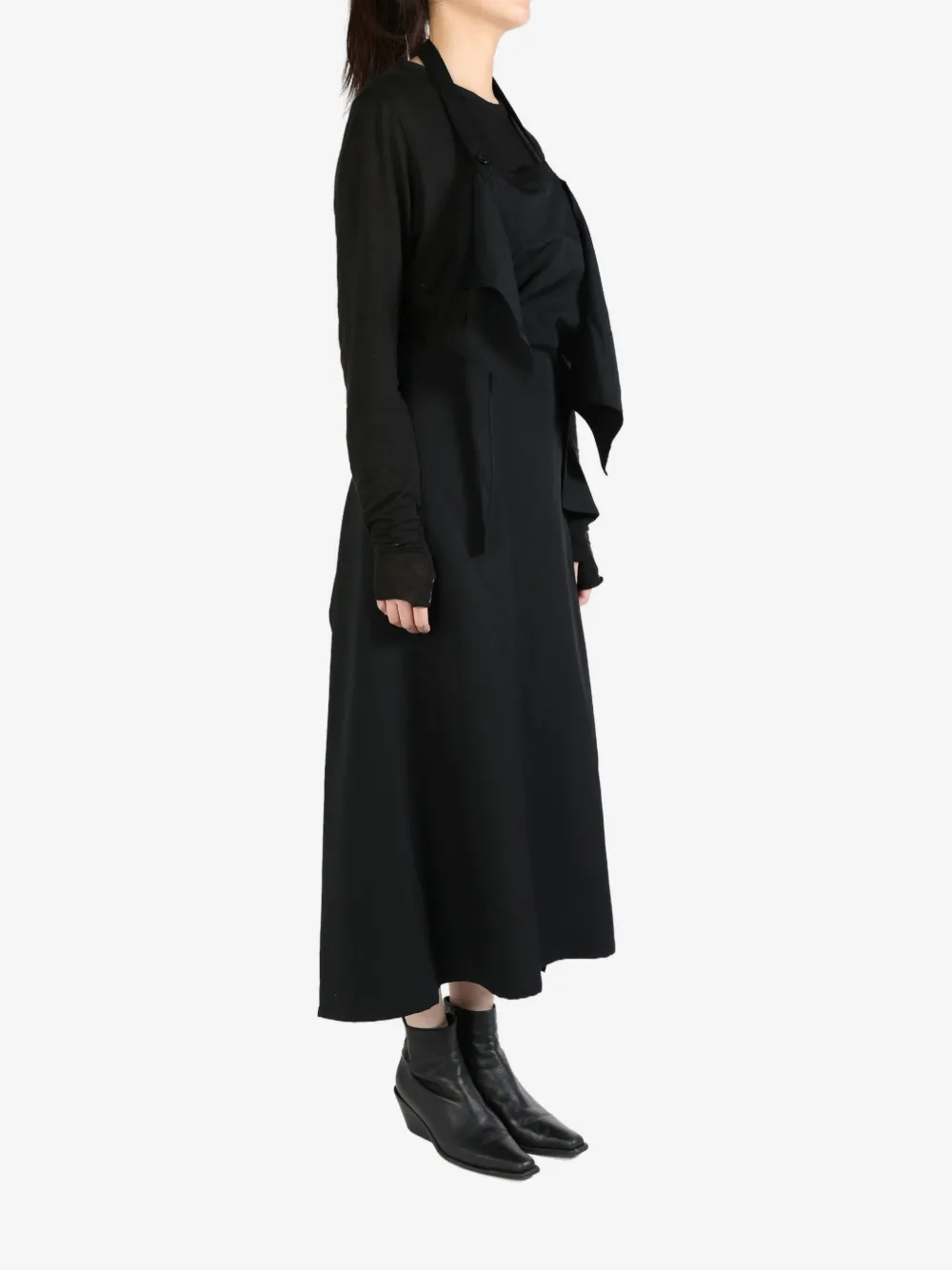Y's gabardine apron midi dress - Zwart
