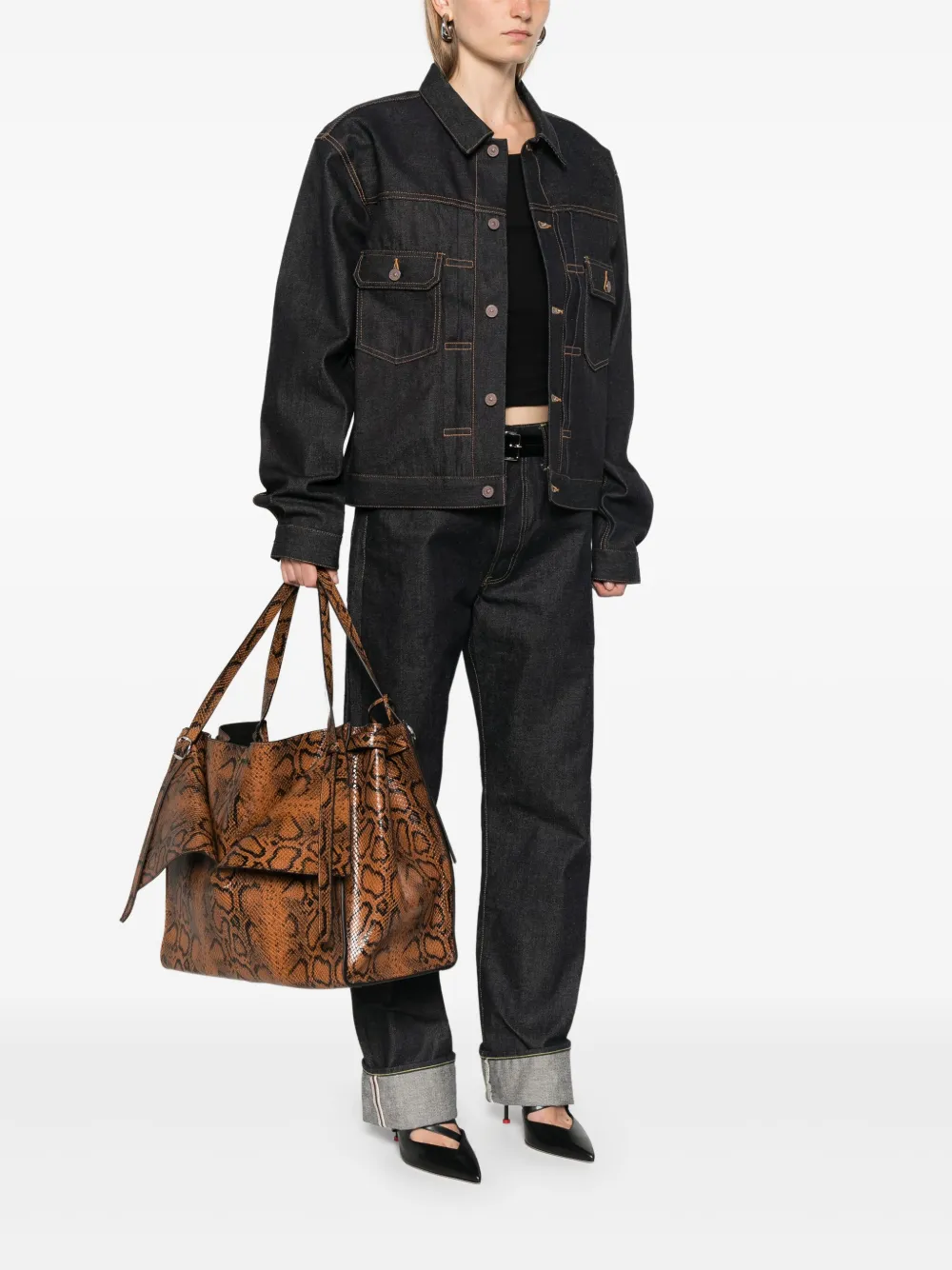 Coperni snakeskin-print belt cabas tote bag - Bruin