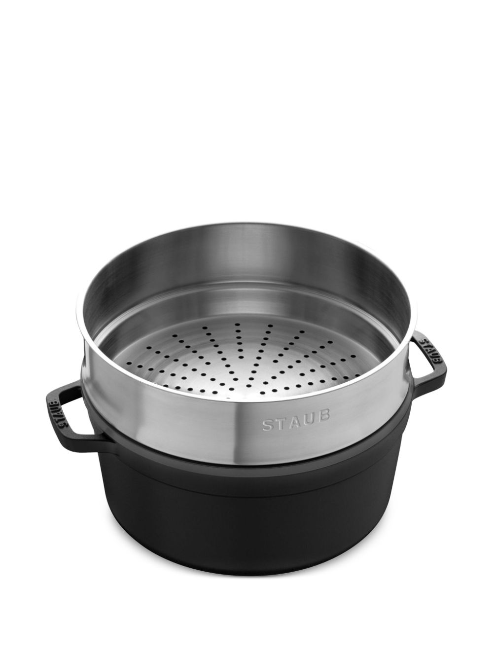 Staub Gietijzeren braadpan met stomende mand (24 cm) - Zwart