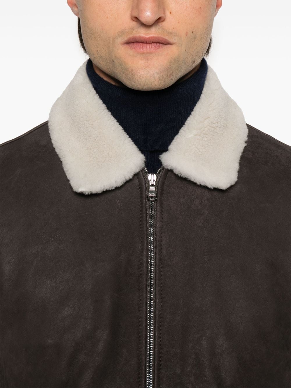 Shop Barba Leather Bomber Jacket In Brown