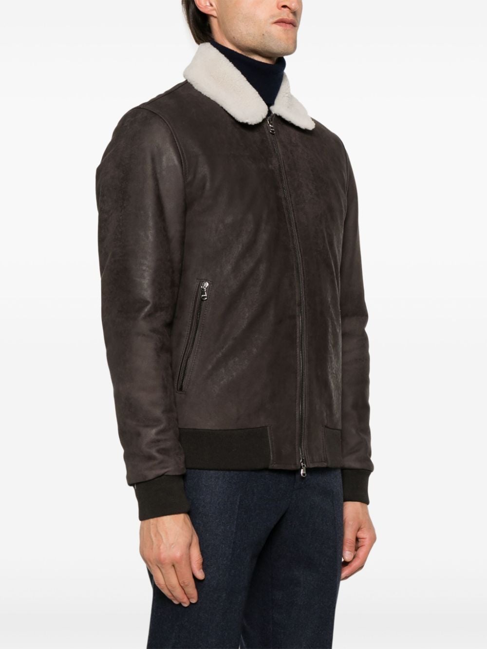 Shop Barba Leather Bomber Jacket In Brown