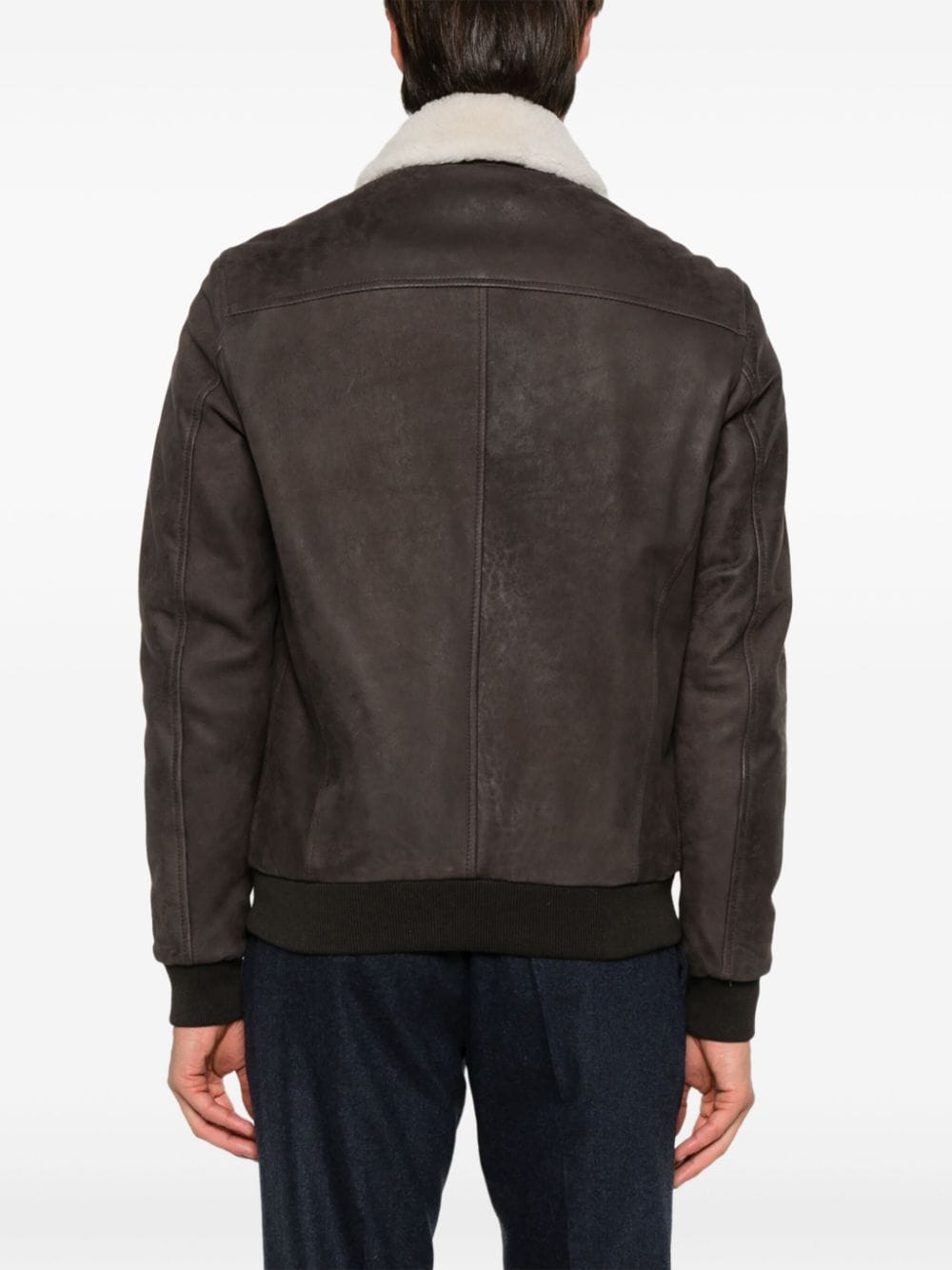 Shop Barba Leather Bomber Jacket In Brown