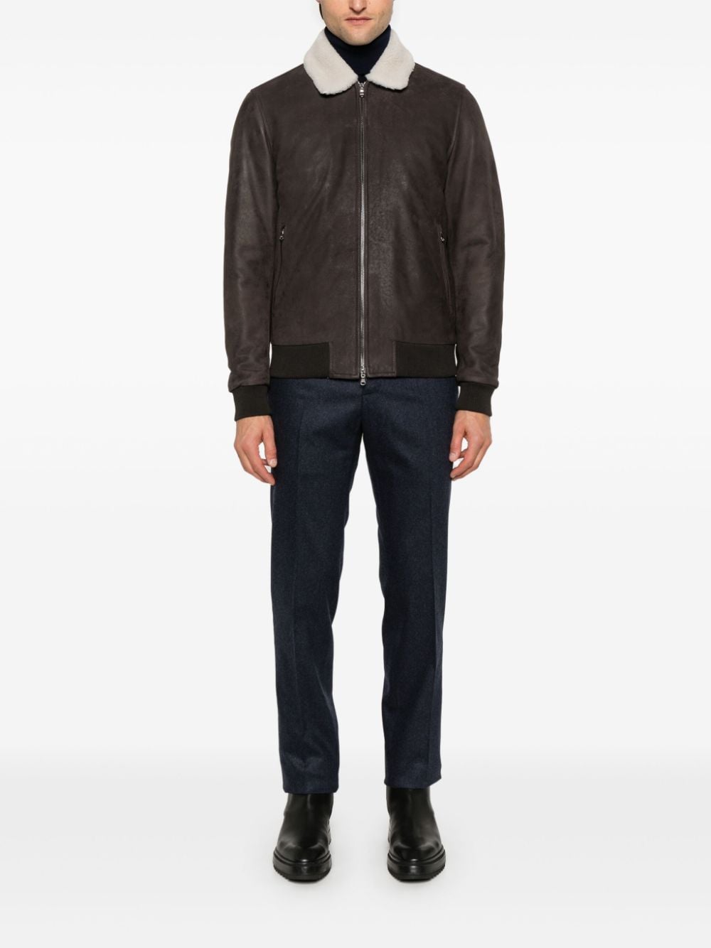 Shop Barba Leather Bomber Jacket In Brown