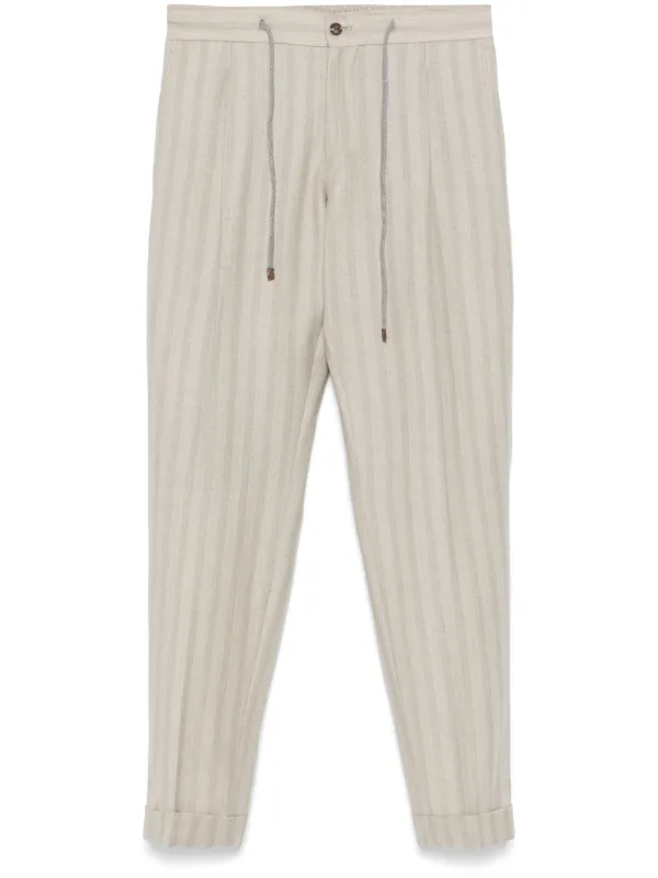 Barba Herringbone Chino Trousers in Neutrals