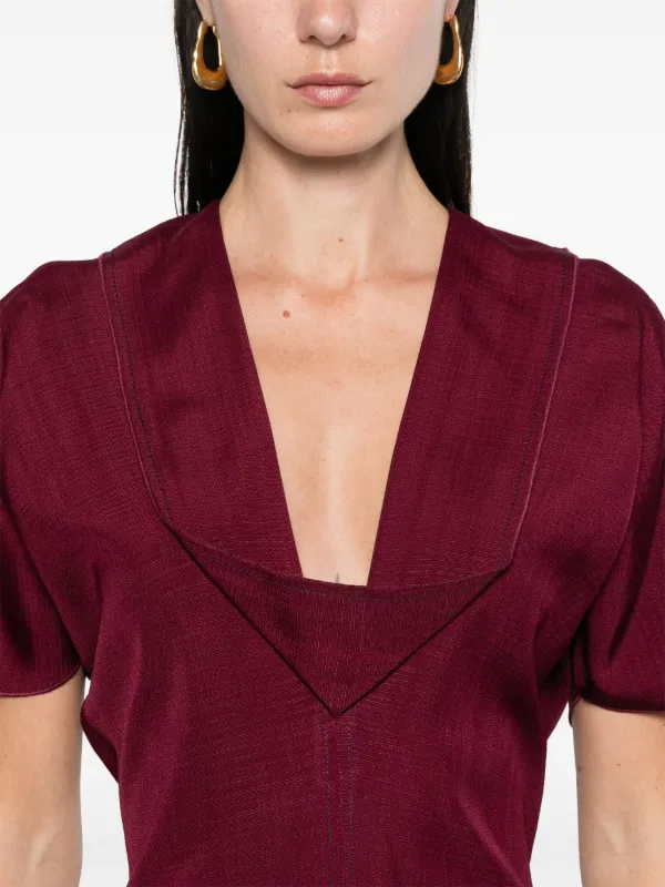VICTORIA BECKHAM 1325WSK006591CNAVY 関税送料込 Victoria Beckham gathered-detailed Textured Midi Dress