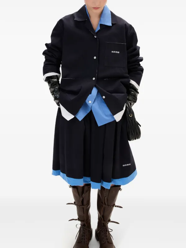 Miu Miu Jacquard Logo Poplin Knit Skirt | Blue | FARFETCH