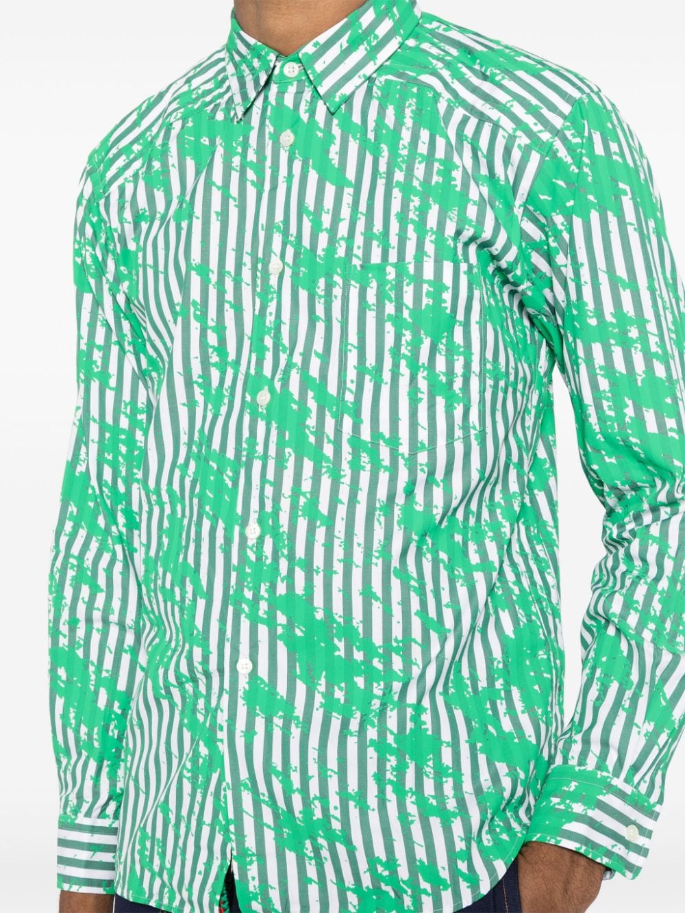 Shop Comme Des Garçons Homme Deux Paint-splatter Striped Shirt In Grün