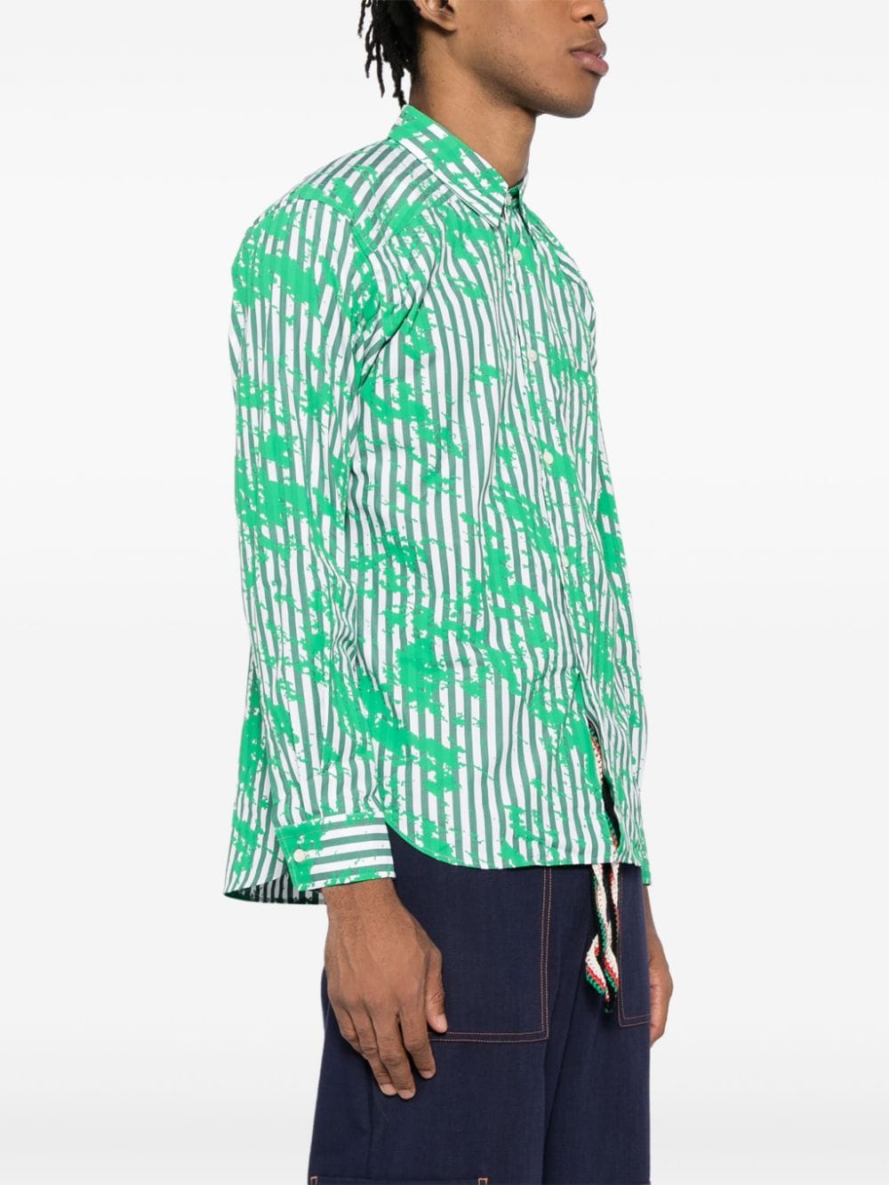 Shop Comme Des Garçons Homme Deux Paint-splatter Striped Shirt In Grün