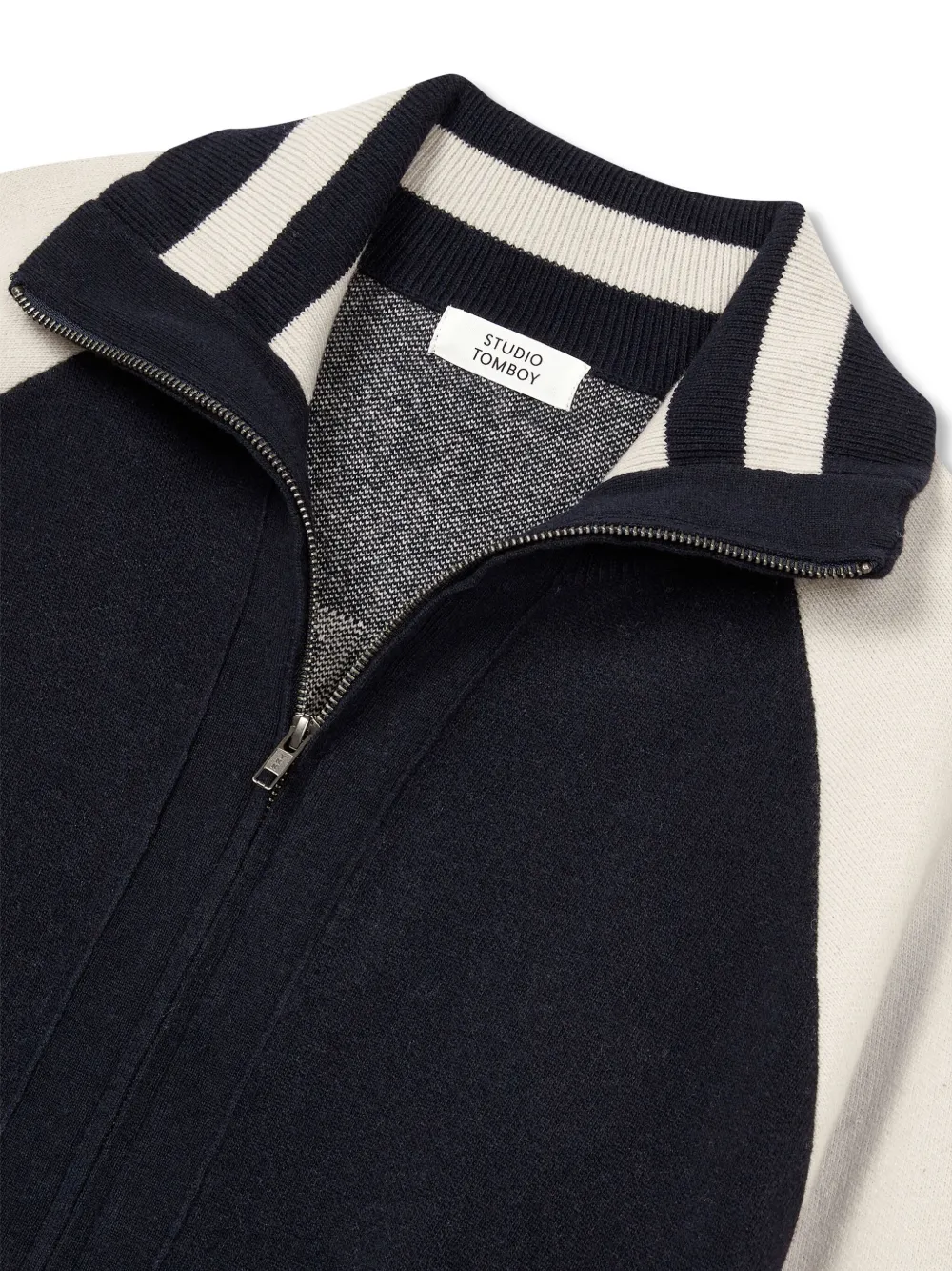 Studio Tomboy High-neck Zip-front Cardigan In Blue